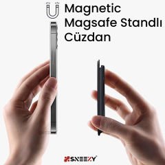 Sneezy İphone 15-15 Plus-15 Pro-15 Pro max Uyumlu Birinci Sınıf Stand Özellikli Magsafe Deri Kartlık