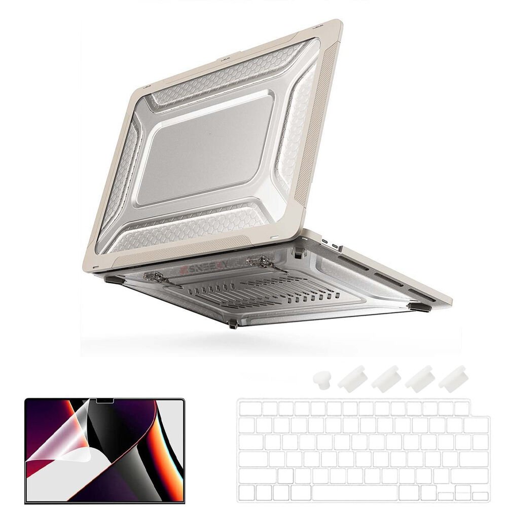 MacBook Air 13.3 İnç Kılıf M1 A2337-A2179-A1932 Zırh Özellikli Dayanıklı Koruyucu Plastik Sert Kılıf Gold-Set4