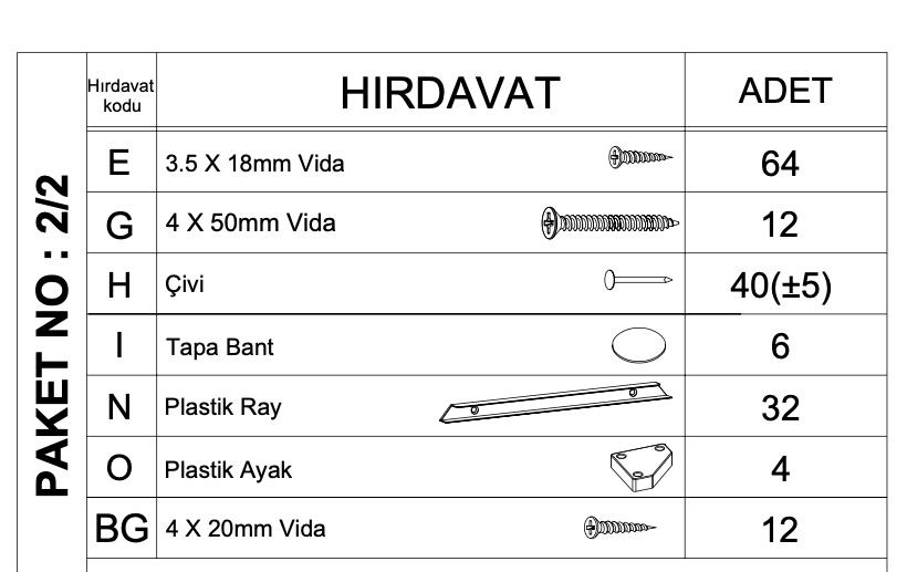 Rine 14 Sepetli Dolap İçin Hırdavat Paketi