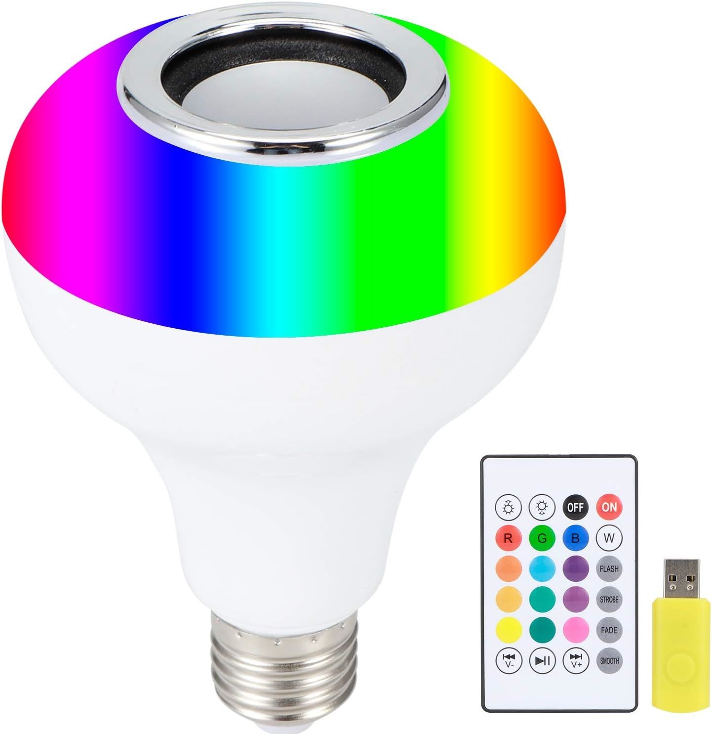 Renkli Ampul, RGB Renk Değişimli Küre Ampul, Kablosuz Hoparlör U Disk 24 tuşlu Uzaktan Kumanda Ev/Dekorasyon/Bar/Parti/KTV Ruh Aydınlatması için