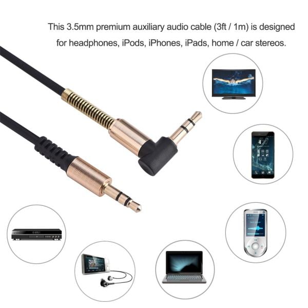 3,5 mm ses kablosu, 3,5 mm fiş Aux kablosu, L şekilli kablo, 1 m yay arayüzü, AUX kablosu, cep telefonu, hoparlör