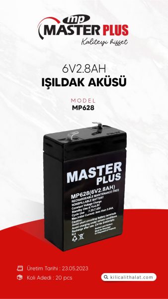 MasterPlus 6V2.8Ah İnce Işıldak Aküsü