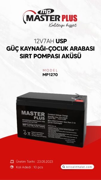 MasterPlus 12V7Ah UPS / Çocuk Arabası / Asansör / Motor / Güç Kaynağı Aküsü