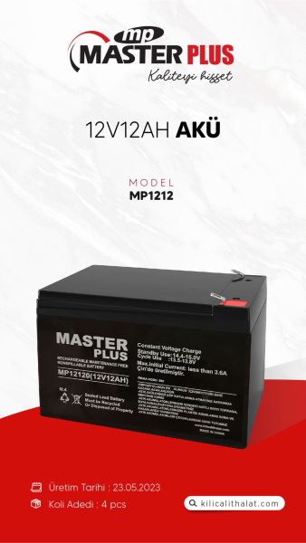 MasterPlus 12V12Ah Güneş Enerjisi / Motor Aküsü Kuru Tip Akü