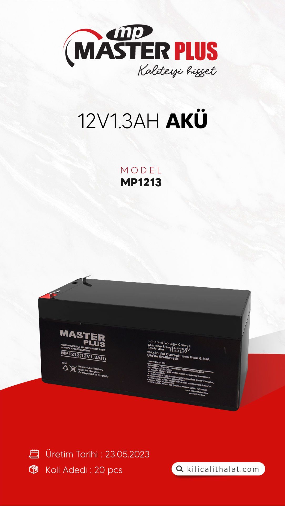 MasterPlus 12V1.3Ah Asansör & Araba Beyin Aküsü