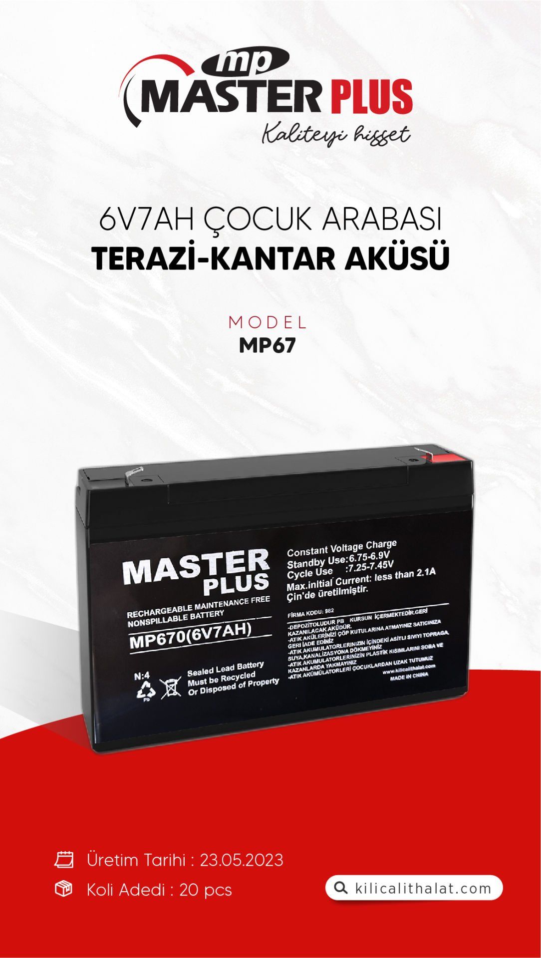 MasterPlus 6V7Ah Çocuk Araba Bataryası