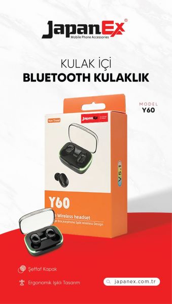 Y60 Tws Bluetooth 5.1 Kulaklık Kablosuz Ios / Android Için Mikrofonlu Kulaklık Siyah