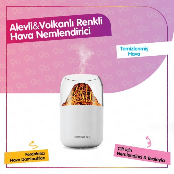 9a Y10 Hava Nemlendirici Volkanik Tasarım 300 ml Humidifier Ultrasonik Sessiz Buhar Makinesi Aroma Difüzörü