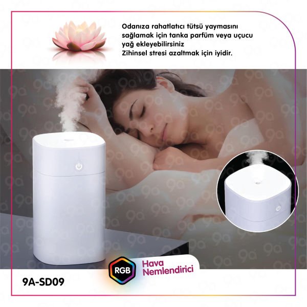 9a SD09 H2o Humidifier 400 Ml Ulrasonik Oda - Araç - Hava Nemlendirici Buhar Makinesi Ve Aroma Difüzörü