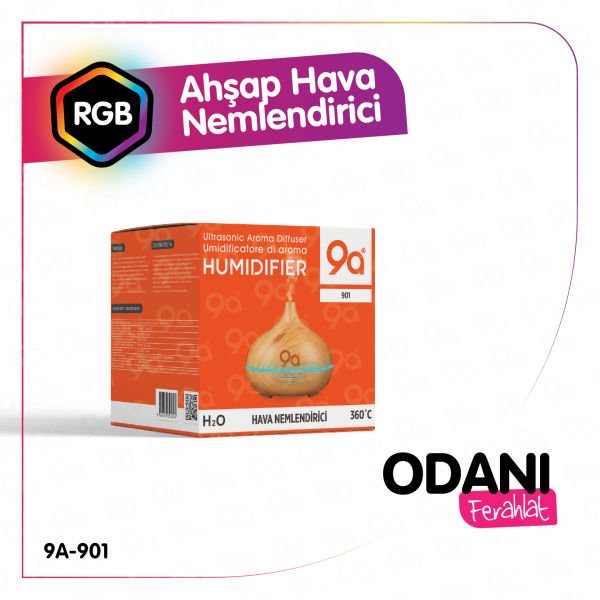 9a 901 Aroma Difüzör Gece Işığı 7 Led Nemlendirici Kumandalı Buhar Makinesi 550 ml Oda - Araç - Hava Nemlendirici