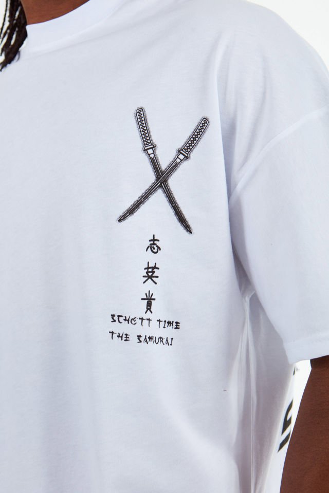 Oversize Samurai Baskılı Beyaz T-Shirt