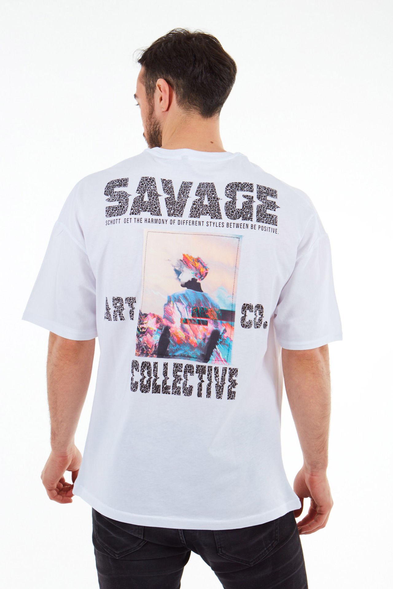 Oversize Savage Baskılı Beyaz T-Shirt