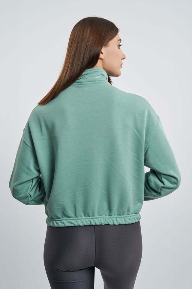 Yarım Fermuarlı Sweatshirt - Mint Yeşili