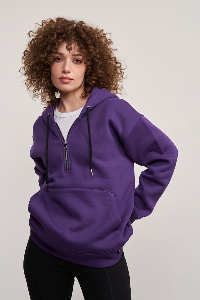 Silver Fermuarlı Sweatshirt - Mor