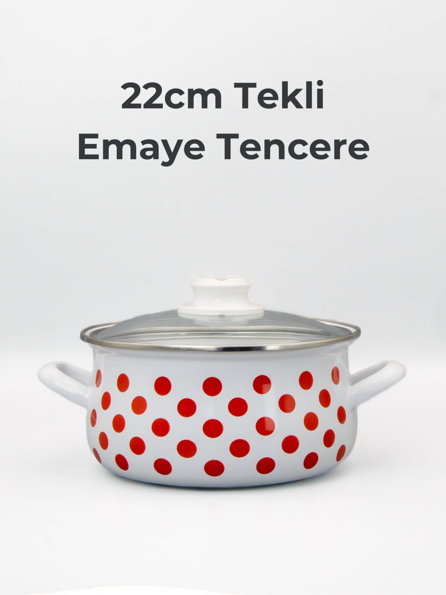 Bonera 22cm Puantiye Dekorlu Tekli Cam Kapaklı Emaye Güveç Tencere