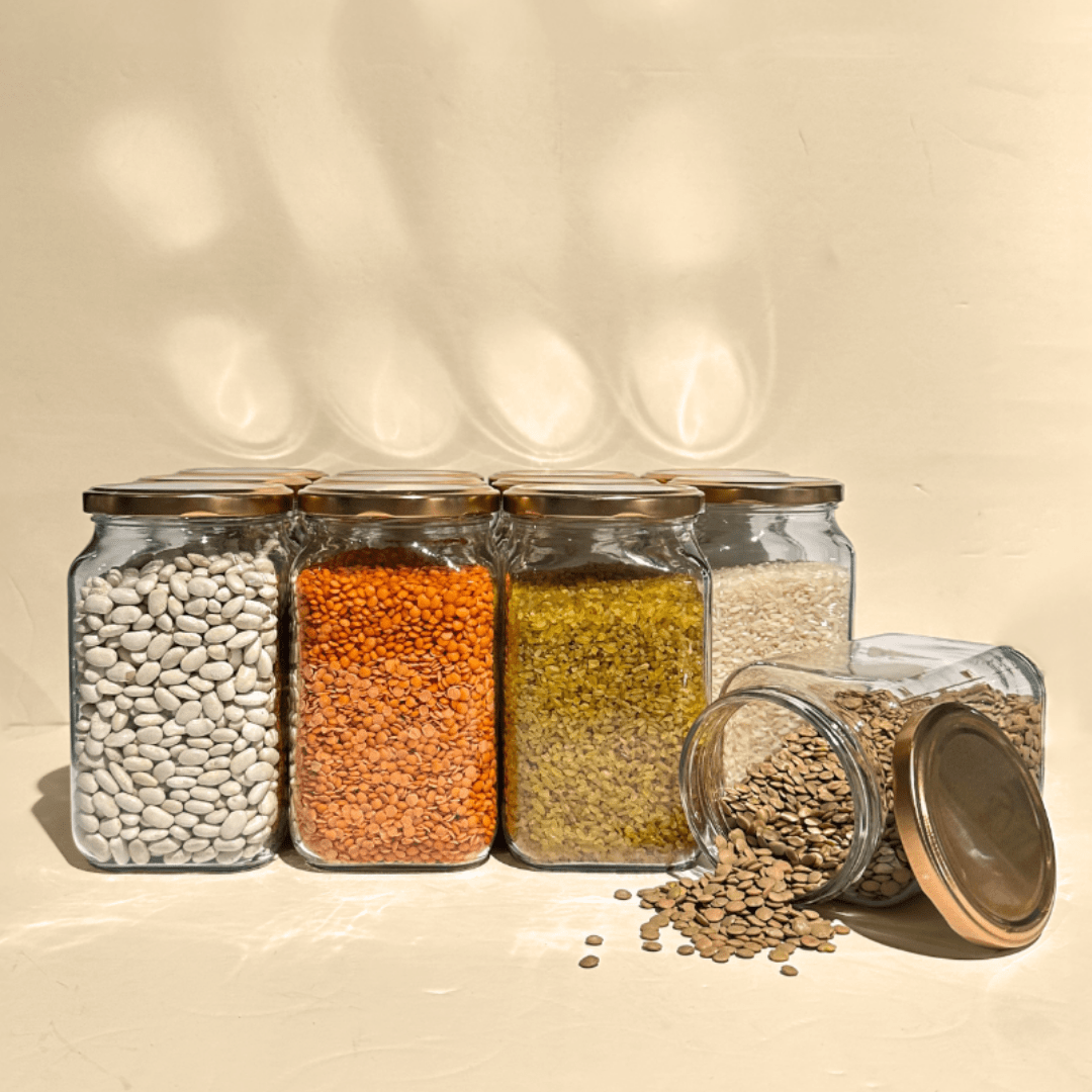 Sarkap Home 12'li 850 ml Köşeli Cam Kavanoz Seti - Bronz Kapaklı