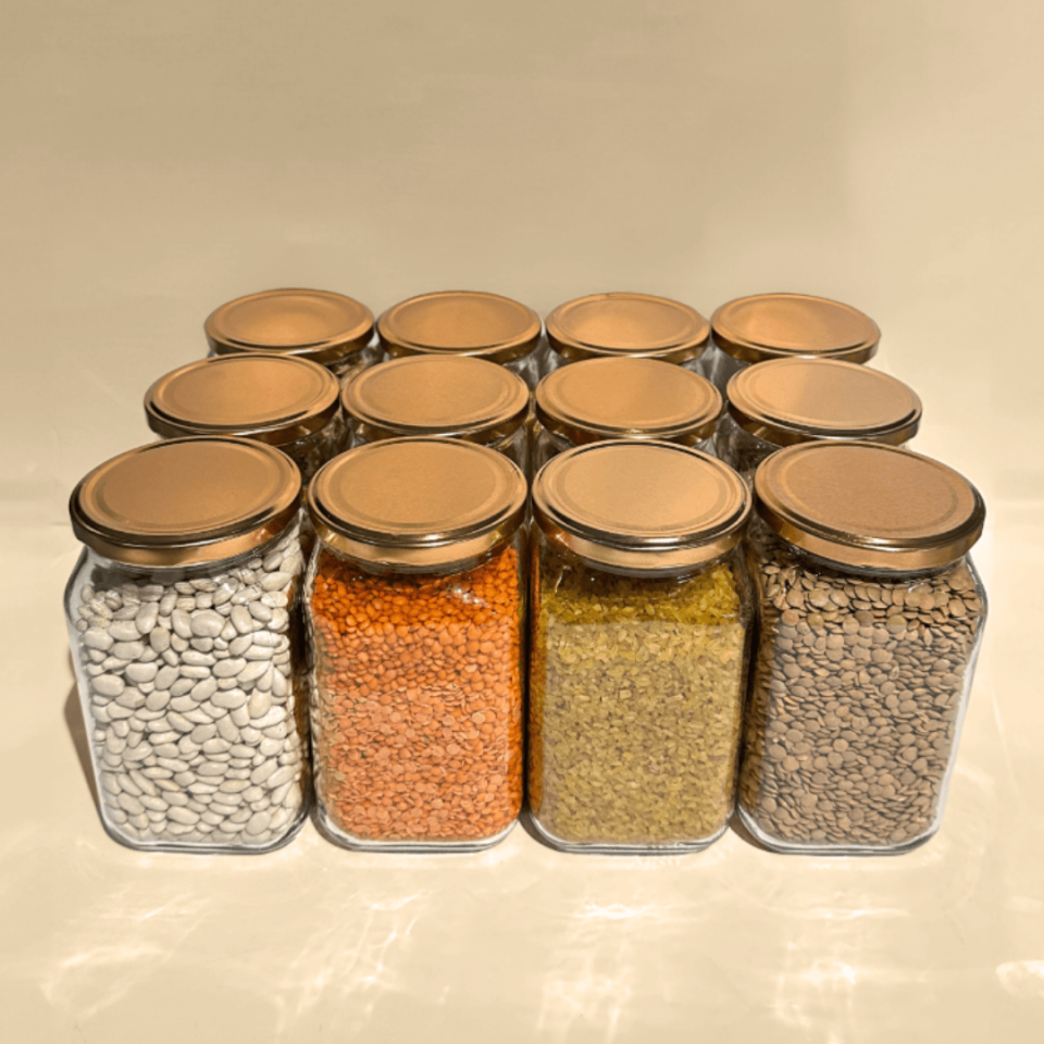 Sarkap Home 12'li 850 ml Köşeli Cam Kavanoz Seti - Bronz Kapaklı