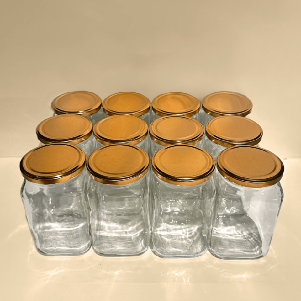 Sarkap Home 12'li 850 ml Köşeli Cam Kavanoz Seti - Bronz Kapaklı