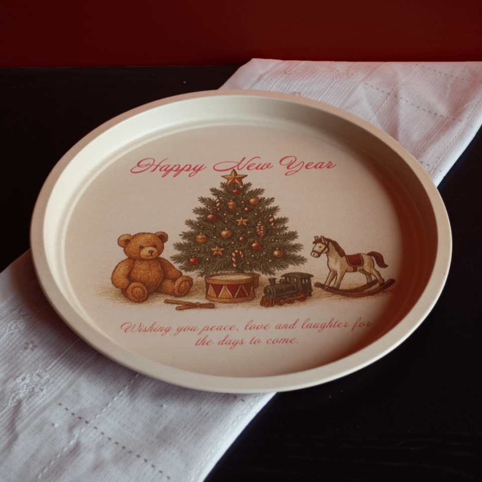 Sarkap Home Yılbaşı Desenli Dekoratif Metal Tepsi - Happy New Year HappyNewYear