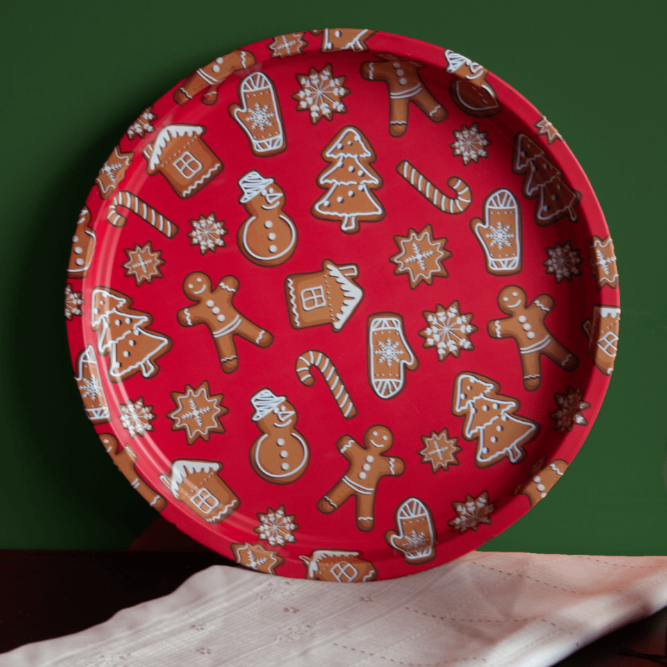 Sarkap Home Yılbaşı Desenli Dekoratif Metal Tepsi - Happy New Year GingerBread