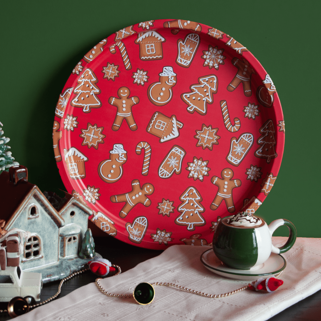 Sarkap Home Yılbaşı Desenli Dekoratif Metal Tepsi - Happy New Year GingerBread