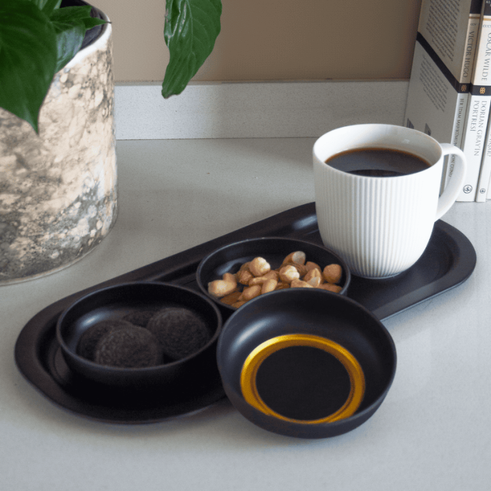 Sarkap Home 3'lü Çerezlik ve Sunumluk Tepsi Seti Gold-Siyah