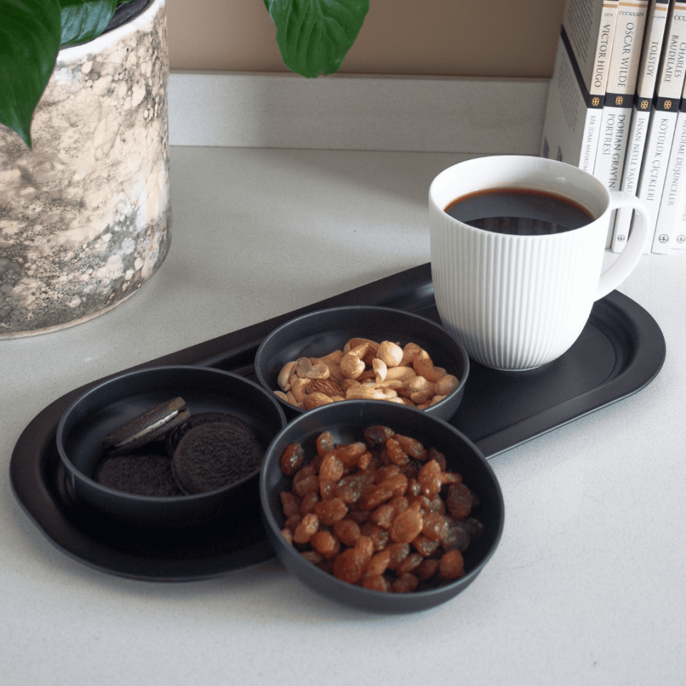 Sarkap Home 3'lü Çerezlik ve Sunumluk Tepsi Seti Gold-Siyah