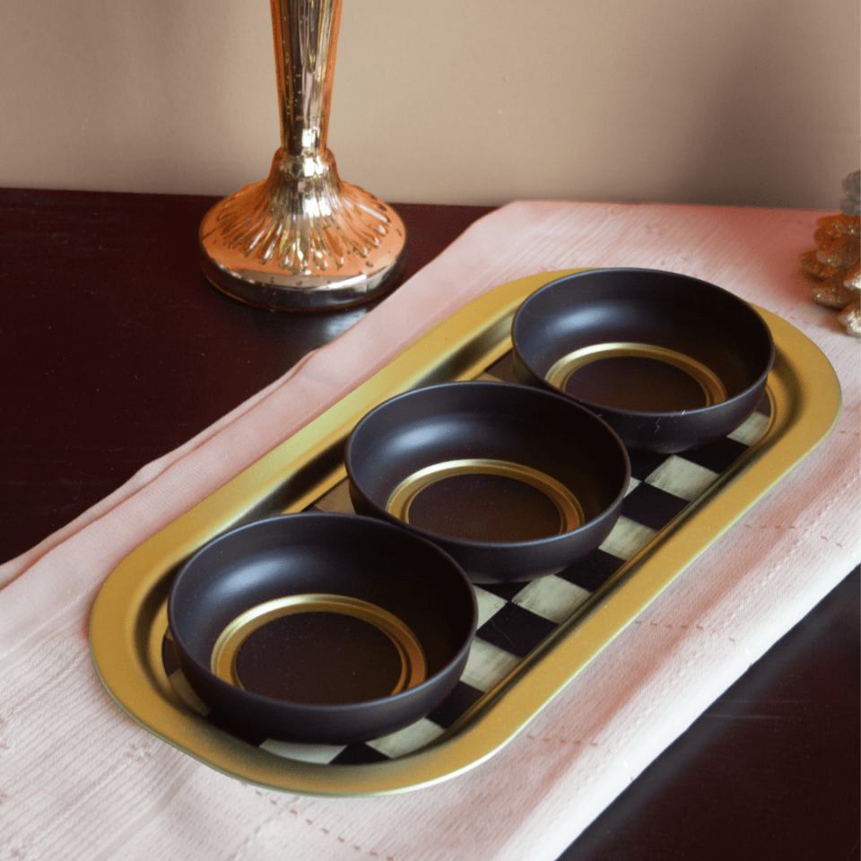 Sarkap Home 3'lü Çerezlik ve Sunumluk Tepsi Seti Dama