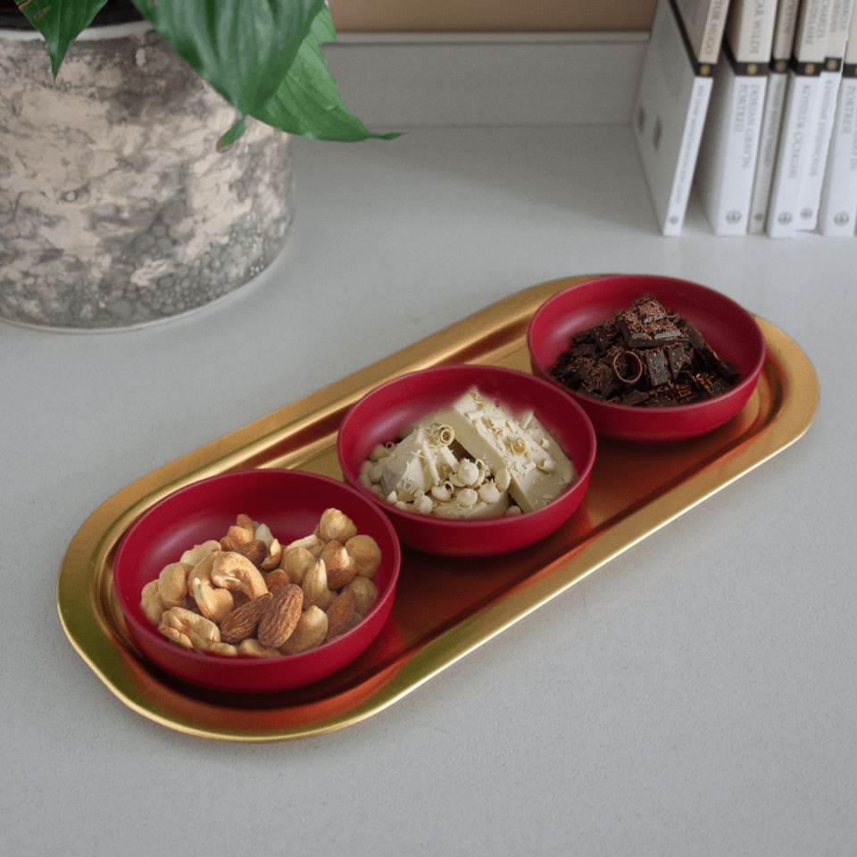 Sarkap Home 3'lü Çerezlik ve Sunumluk Tepsi Seti Kırmızı-Gold