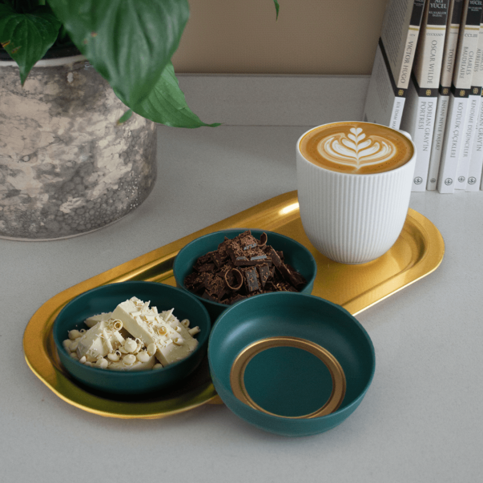 Sarkap Home 3'lü Çerezlik ve Sunumluk Tepsi Seti Yeşil-Gold