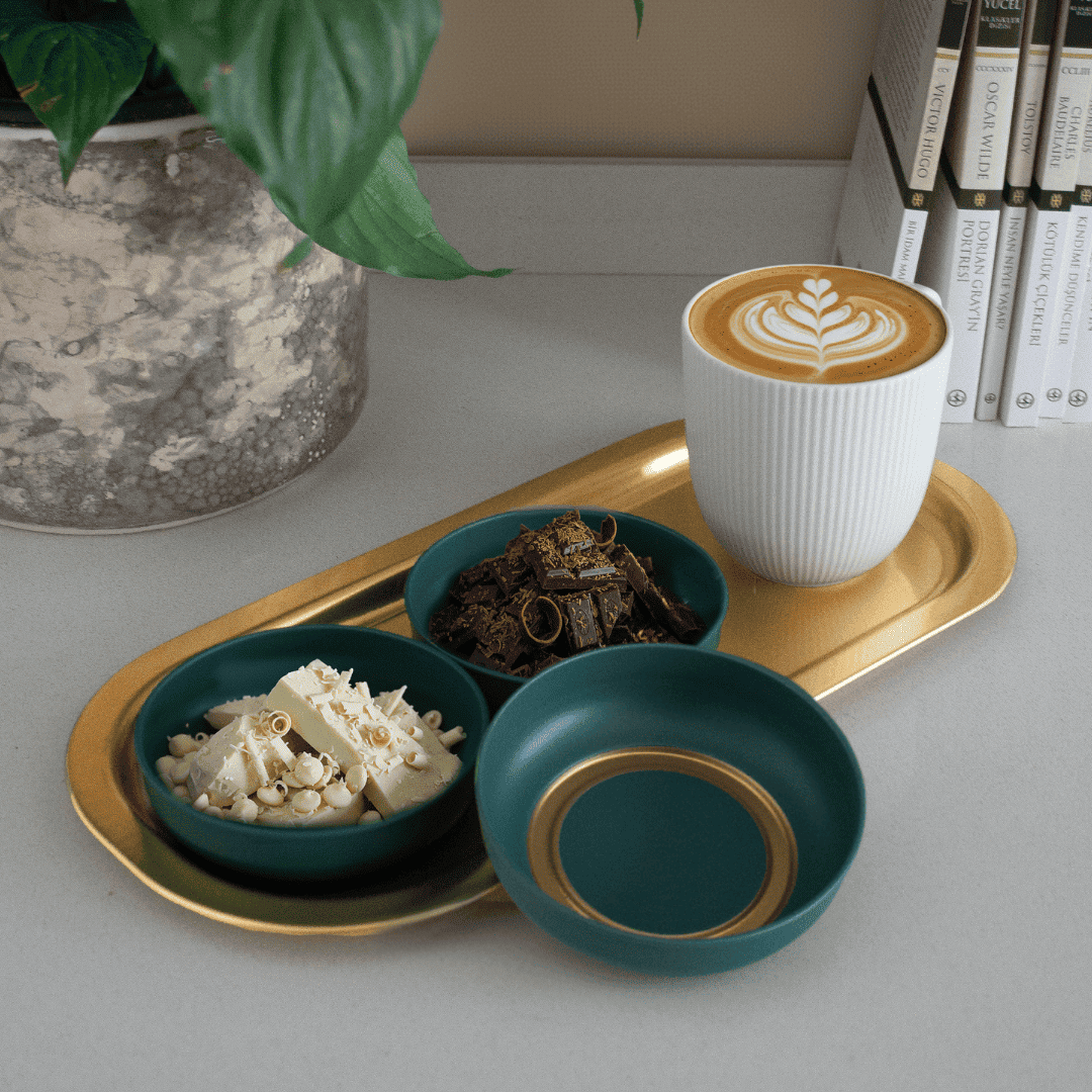 Sarkap Home 3'lü Çerezlik ve Sunumluk Tepsi Seti Yeşil-Gold