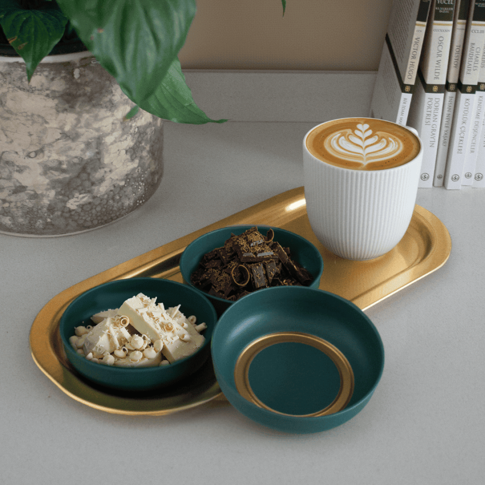 Sarkap Home 3'lü Çerezlik ve Sunumluk Tepsi Seti Yeşil-Gold