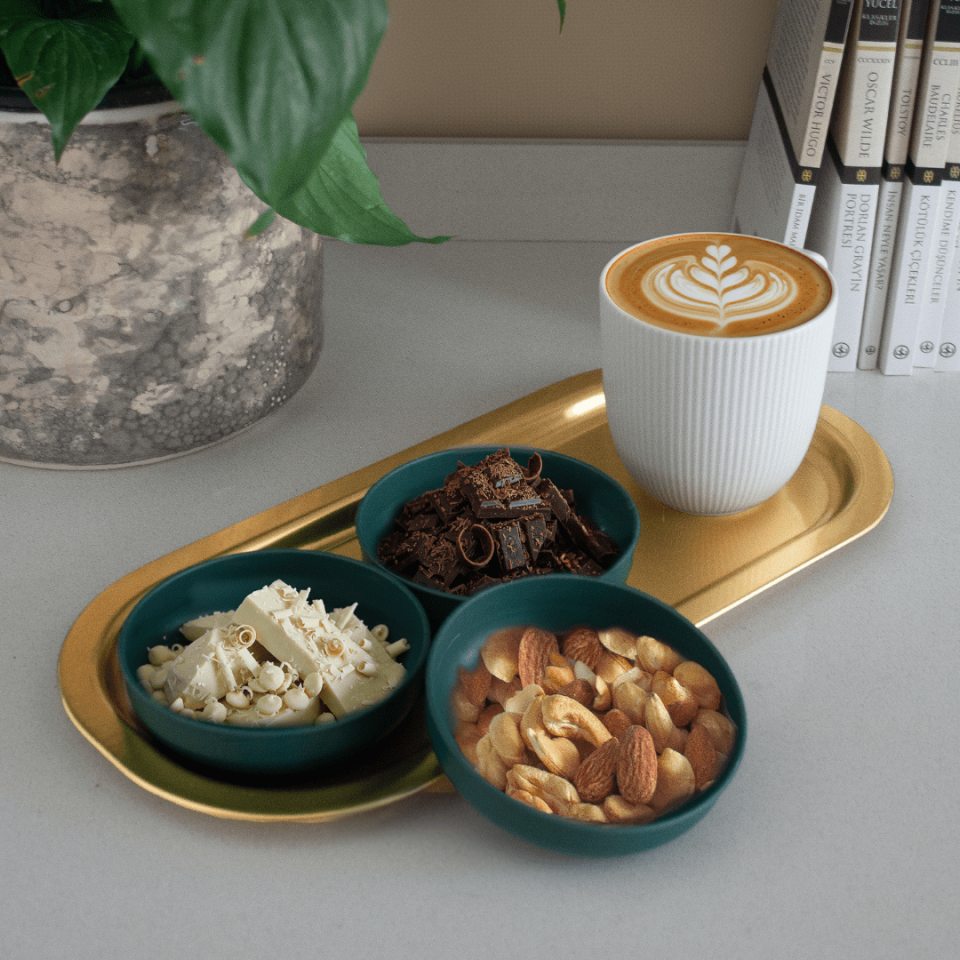 Sarkap Home 3'lü Çerezlik ve Sunumluk Tepsi Seti Yeşil-Gold