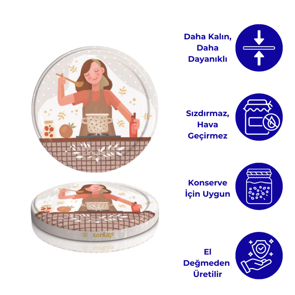 Hijyenik Paketli 10 Adet Kavanoz Kapağı Aşçı Kadın 82 mm Renkli