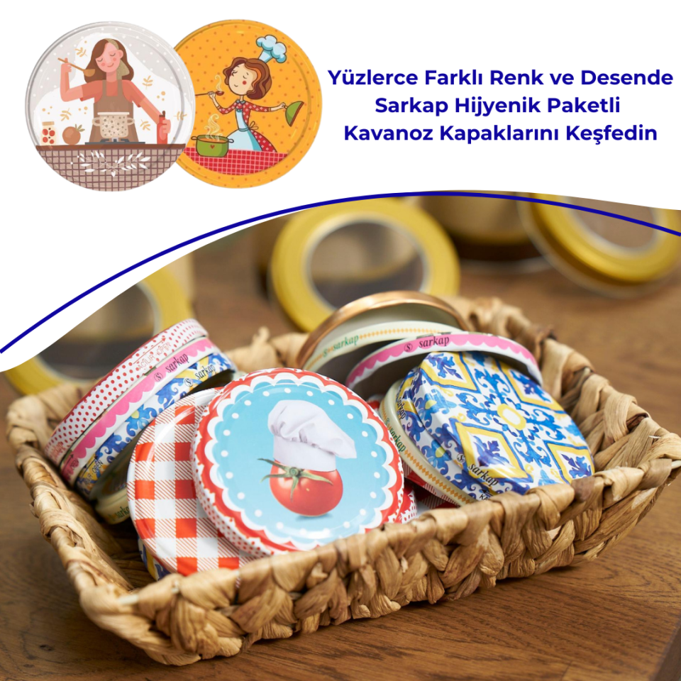 Hijyenik Paketli 10 Adet Kavanoz Kapağı Aşçı Kadın 82 mm Renkli