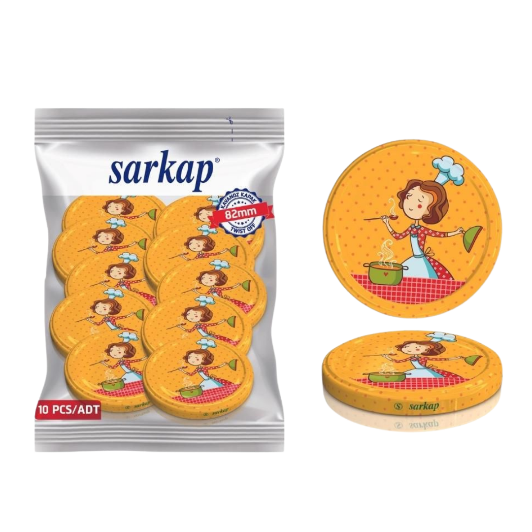 Hijyenik Paketli 10 Adet Kavanoz Kapağı Aşçı Kadın 82 mm Turuncu