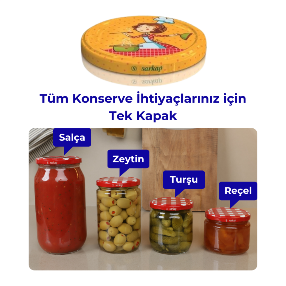 Hijyenik Paketli 10 Adet Kavanoz Kapağı Aşçı Kadın 82 mm Turuncu