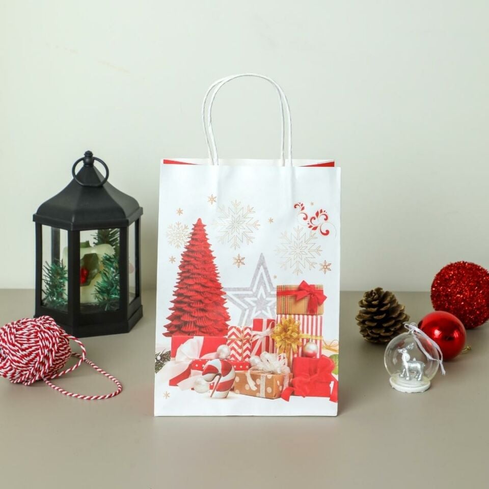Sarkap Home 3'lü 19x26 Desenli Kraft Kağıdı Poşet Çanta Kırmızı