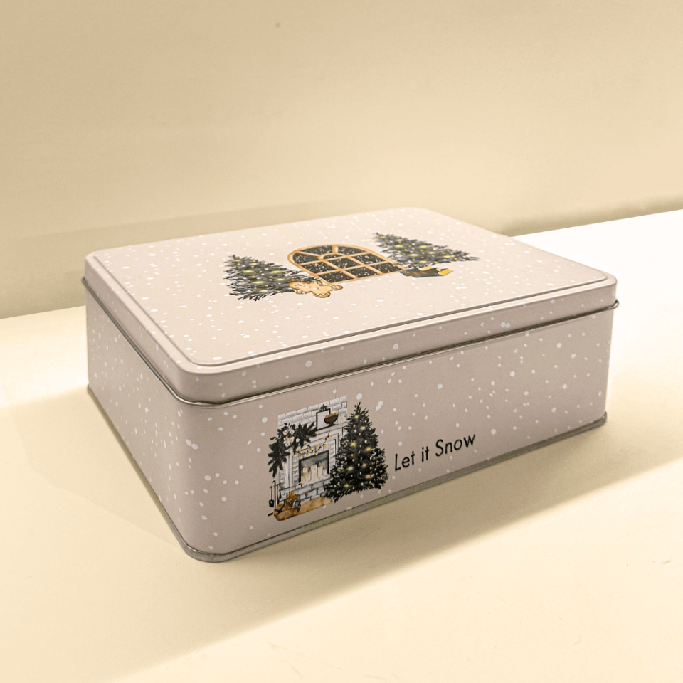 Sarkap Home Let It Snow Dikdörtgen Dekoratif Metal Saklama Kutusu AğaçModel