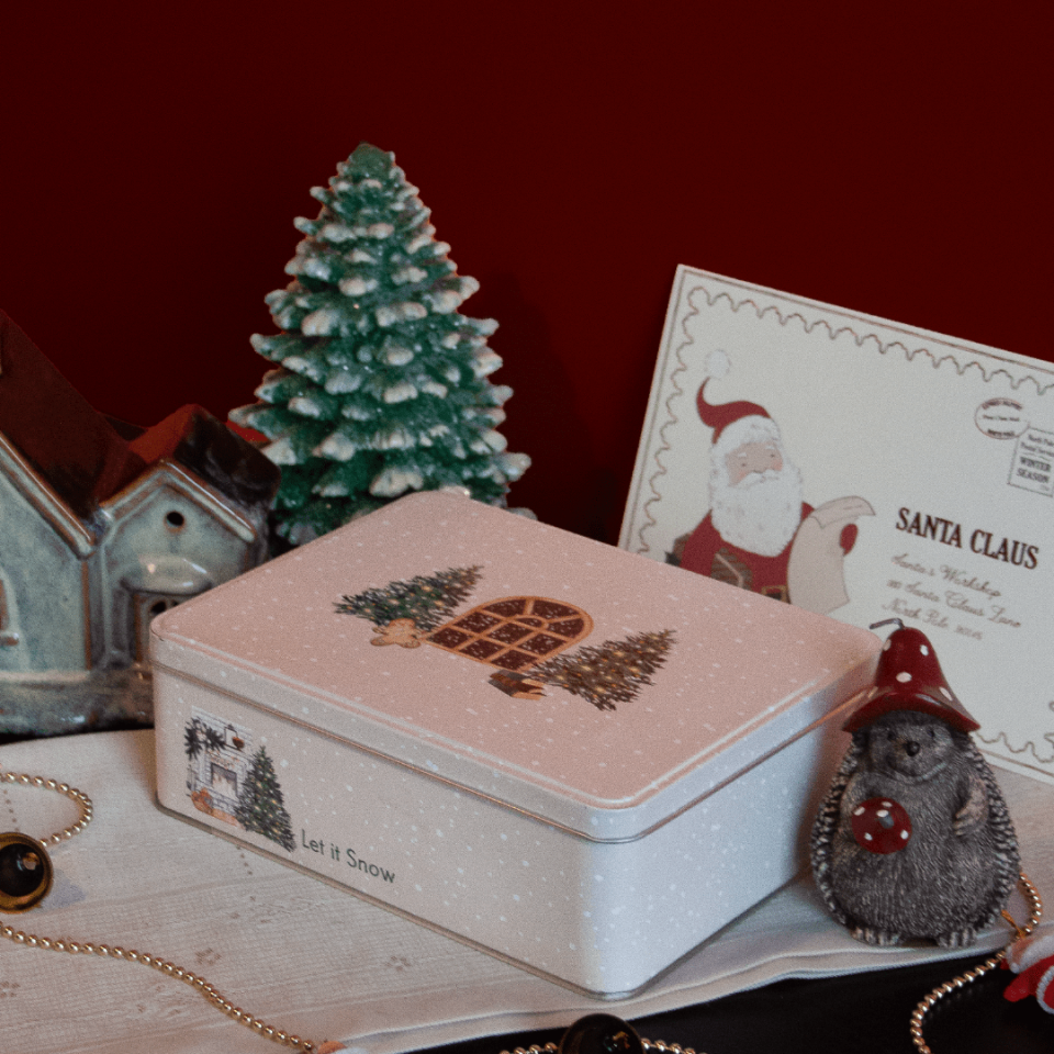 Sarkap Home Let It Snow Dikdörtgen Dekoratif Metal Saklama Kutusu AğaçModel