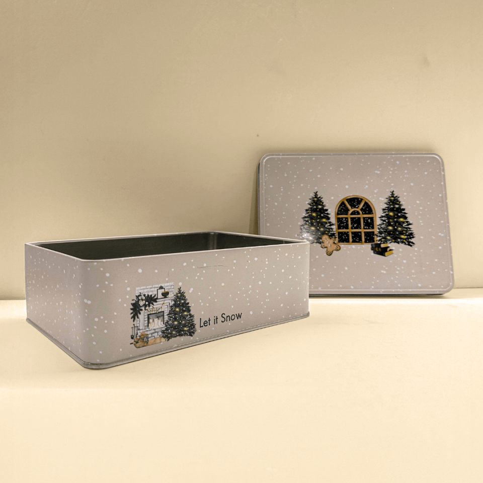 Sarkap Home Let It Snow Dikdörtgen Dekoratif Metal Saklama Kutusu AğaçModel
