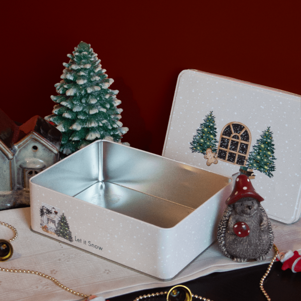 Sarkap Home Let It Snow Dikdörtgen Dekoratif Metal Saklama Kutusu AğaçModel