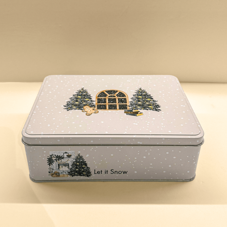 Sarkap Home Let It Snow Dikdörtgen Dekoratif Metal Saklama Kutusu AğaçModel