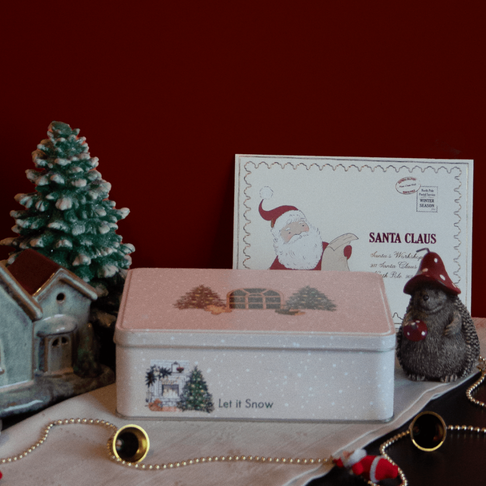 Sarkap Home Let It Snow Dikdörtgen Dekoratif Metal Saklama Kutusu AğaçModel