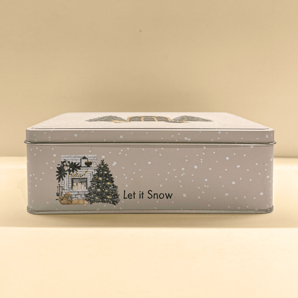Sarkap Home Let It Snow Dikdörtgen Dekoratif Metal Saklama Kutusu AğaçModel