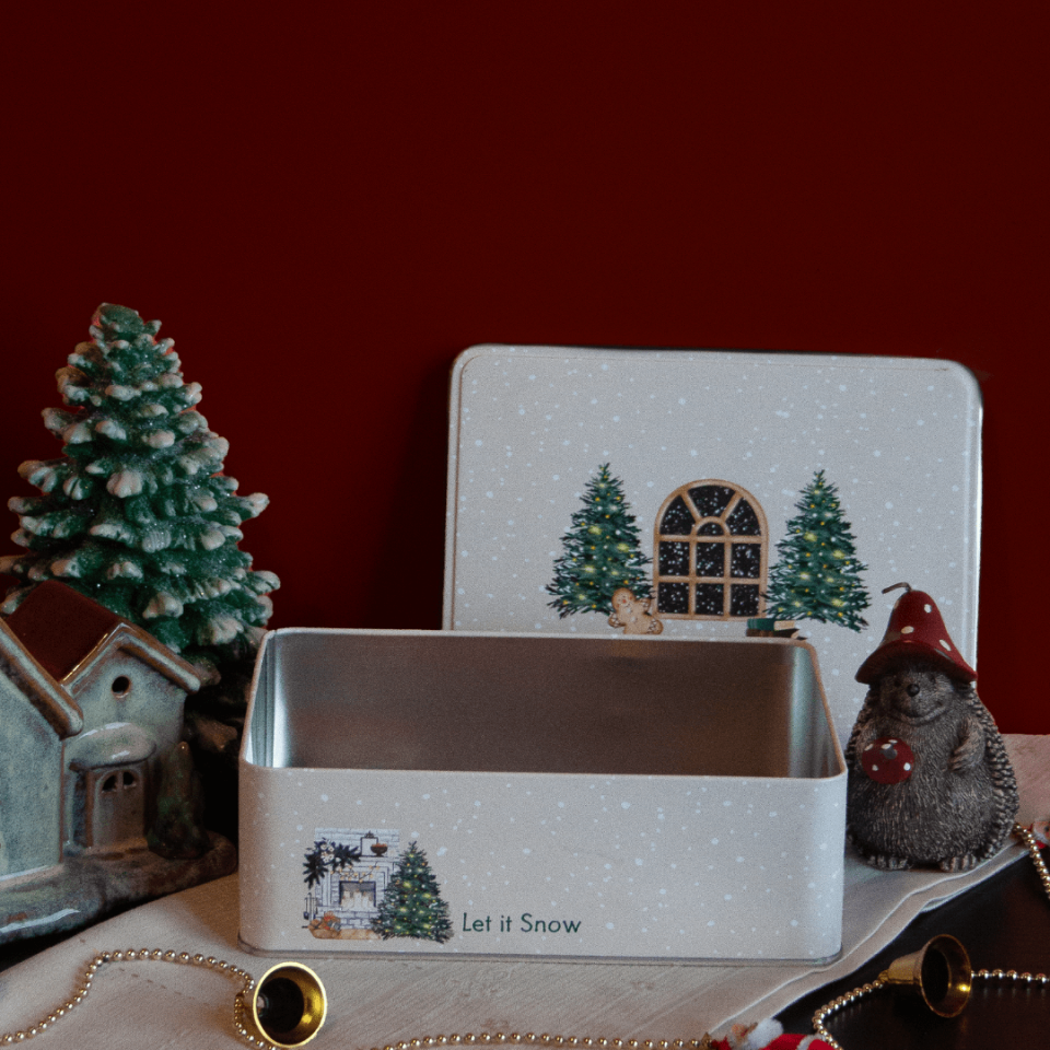 Sarkap Home Let It Snow Dikdörtgen Dekoratif Metal Saklama Kutusu AğaçModel