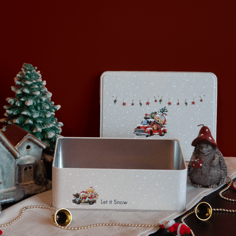 Sarkap Home Let It Snow Dikdörtgen Dekoratif Metal Saklama Kutusu ArabaModel