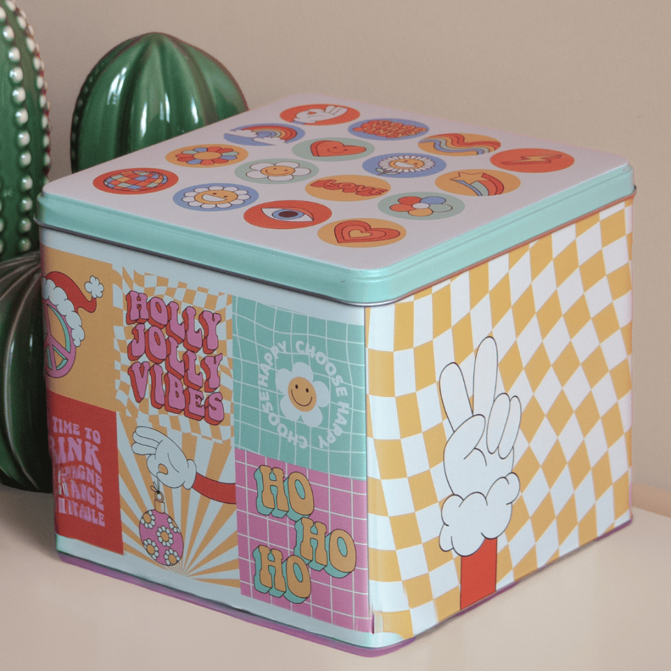 Sarkap Home Renkli Baskılı Kare Dekoratif Metal Saklama Kutusu