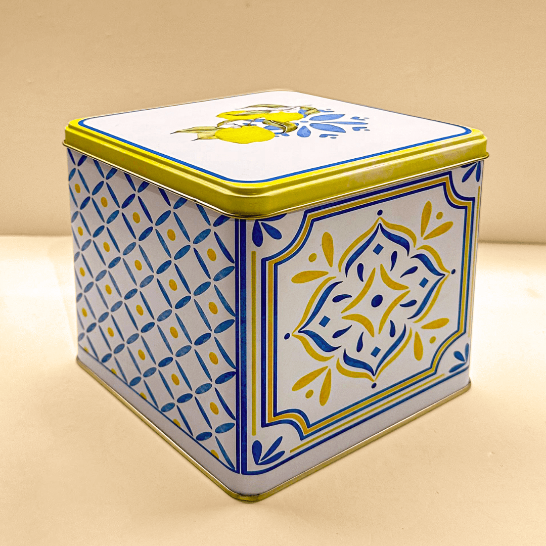 Sarkap Home Limon Desenli Kare Dekoratif Metal Saklama Kutusu
