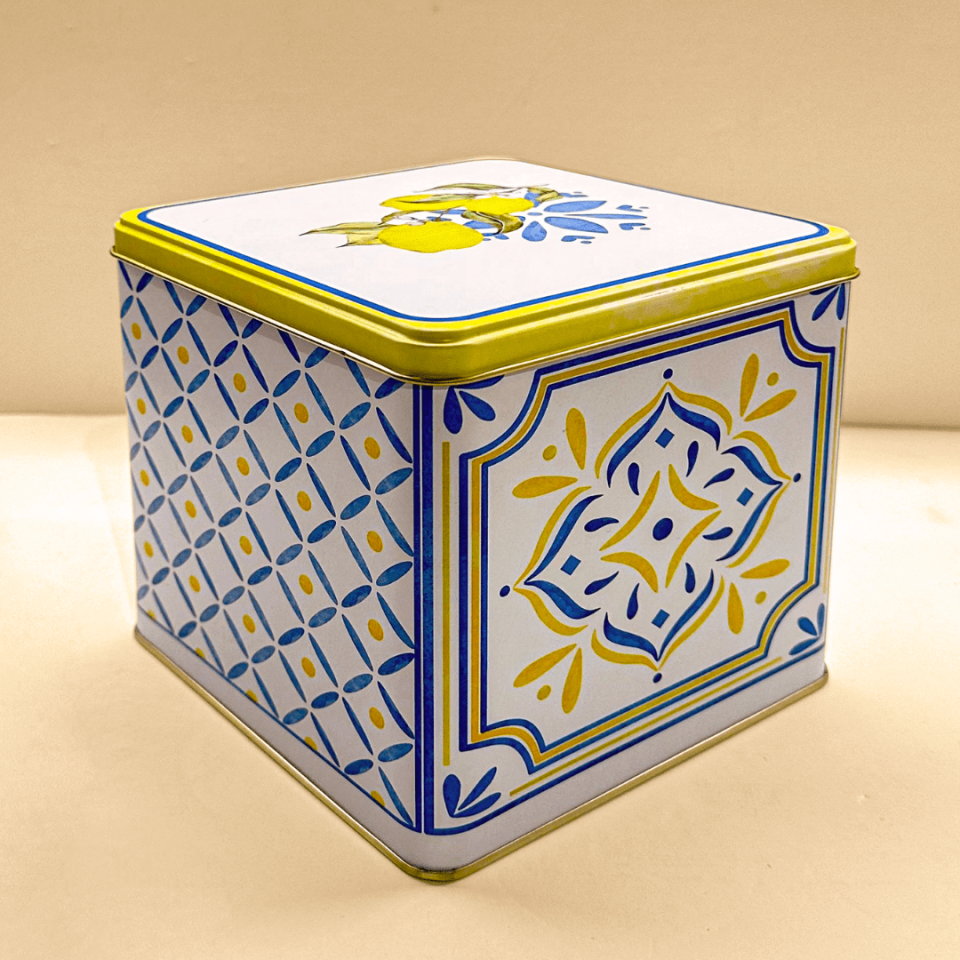 Sarkap Home Limon Desenli Kare Dekoratif Metal Saklama Kutusu